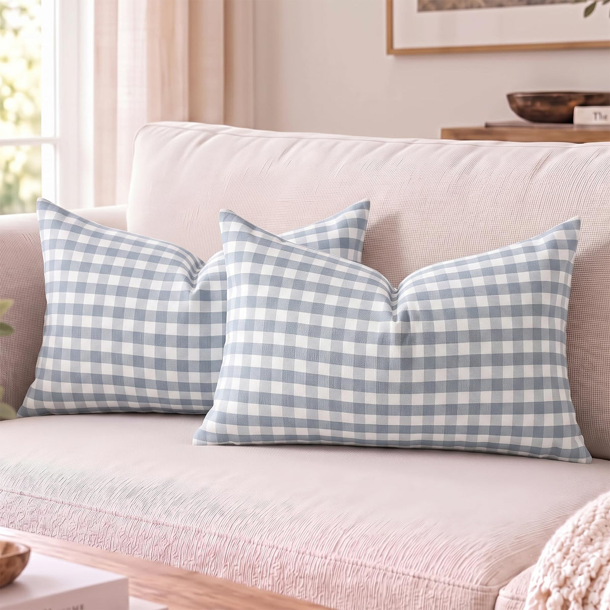 Yarn-Dyed Gingham Pillow Covers - Dusty Blue Gingham