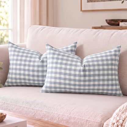 Yarn-Dyed Gingham Pillow Covers - Dusty Blue Gingham