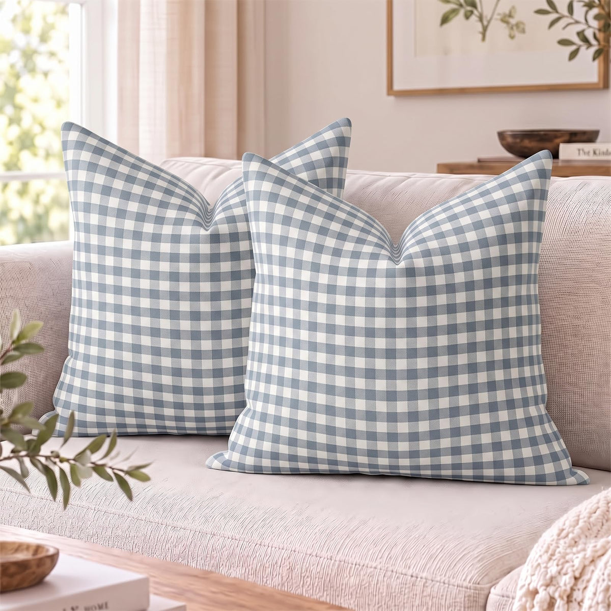 Yarn-Dyed Gingham Pillow Covers - Dusty Blue Gingham