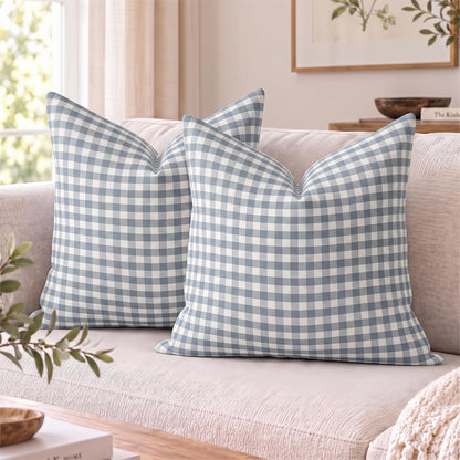 Yarn-Dyed Gingham Pillow Covers - Dusty Blue Gingham