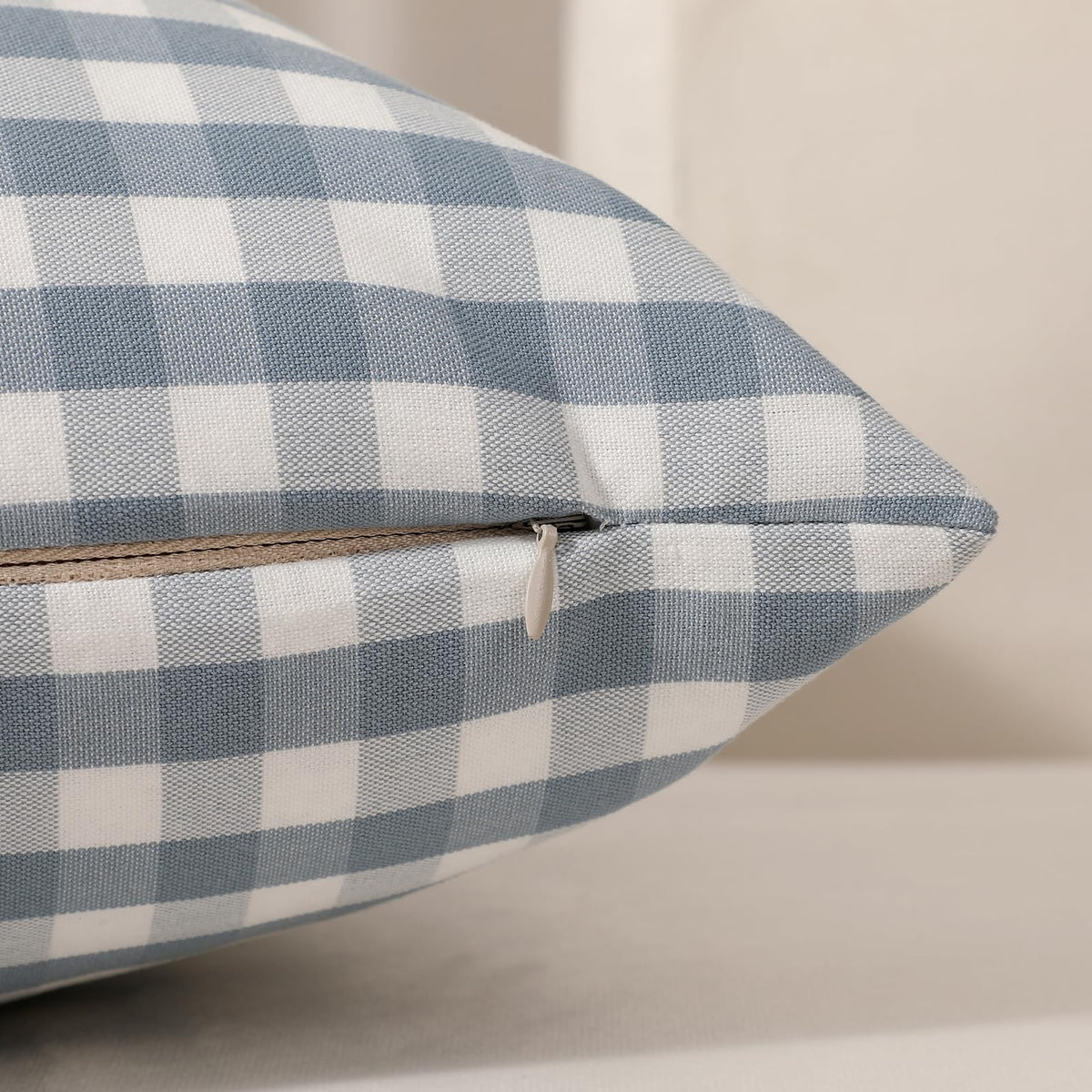 Yarn-Dyed Gingham Pillow Covers - Dusty Blue Gingham
