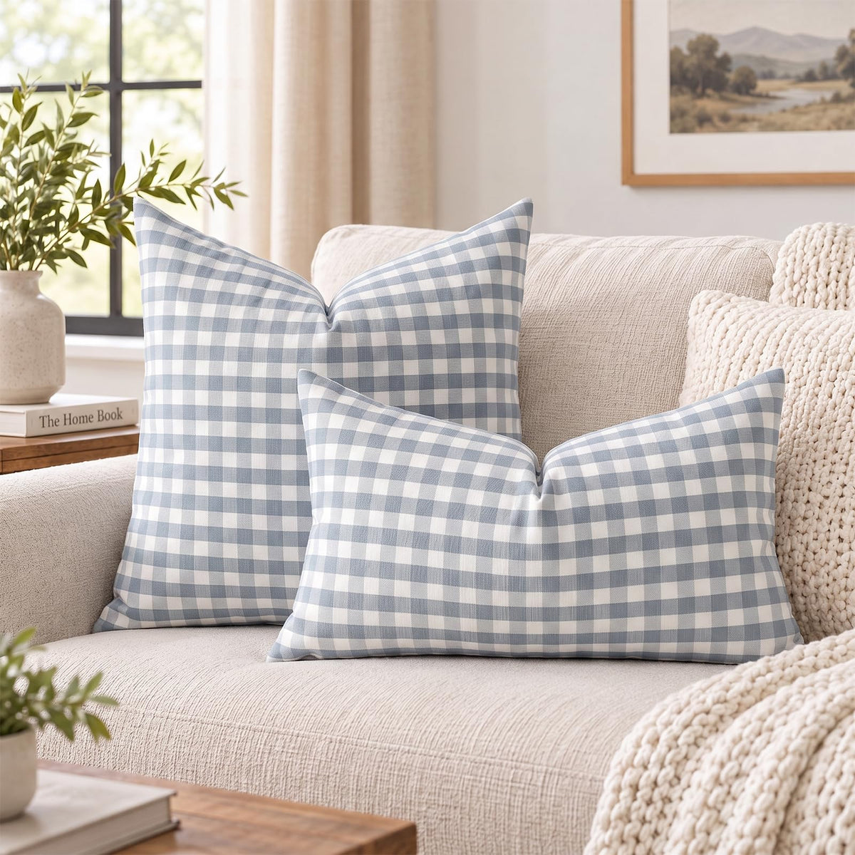Yarn-Dyed Gingham Pillow Covers - Dusty Blue Gingham