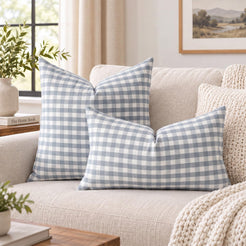 Yarn-Dyed Gingham Pillow Covers - Dusty Blue Gingham