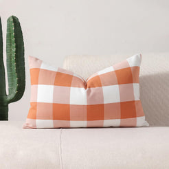 Yarn-Dyed Gingham Pillow Covers - Rust Orange Checkered