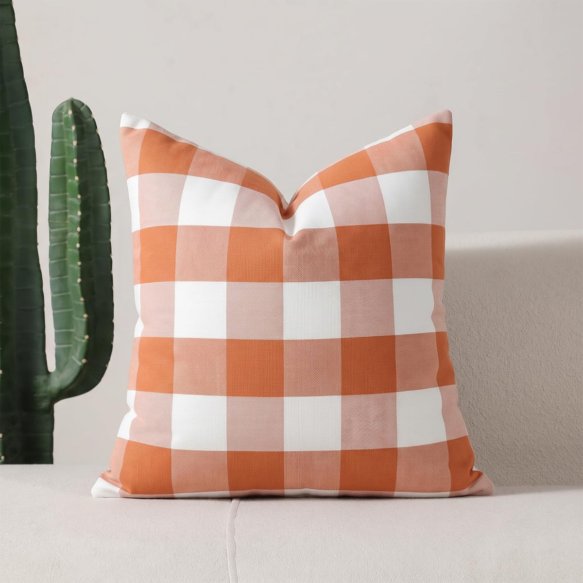 Yarn-Dyed Gingham Pillow Covers - Rust Orange Checkered