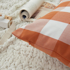 Yarn-Dyed Gingham Pillow Covers - Rust Orange Checkered