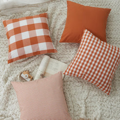 Yarn-Dyed Gingham Pillow Covers - Rust Orange Checkered