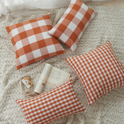 Yarn-Dyed Gingham Pillow Covers - Rust Orange Checkered
