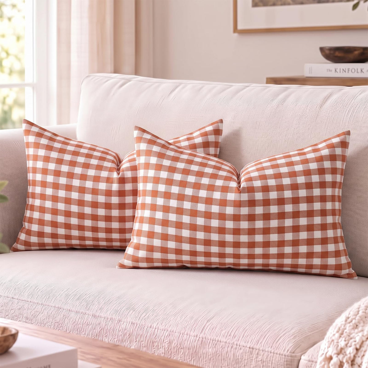Yarn-Dyed Gingham Pillow Covers - Rust Orange Gingham