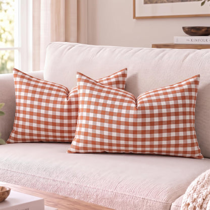 Yarn-Dyed Gingham Pillow Covers - Rust Orange Gingham