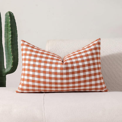 Yarn-Dyed Gingham Pillow Covers - Rust Orange Gingham