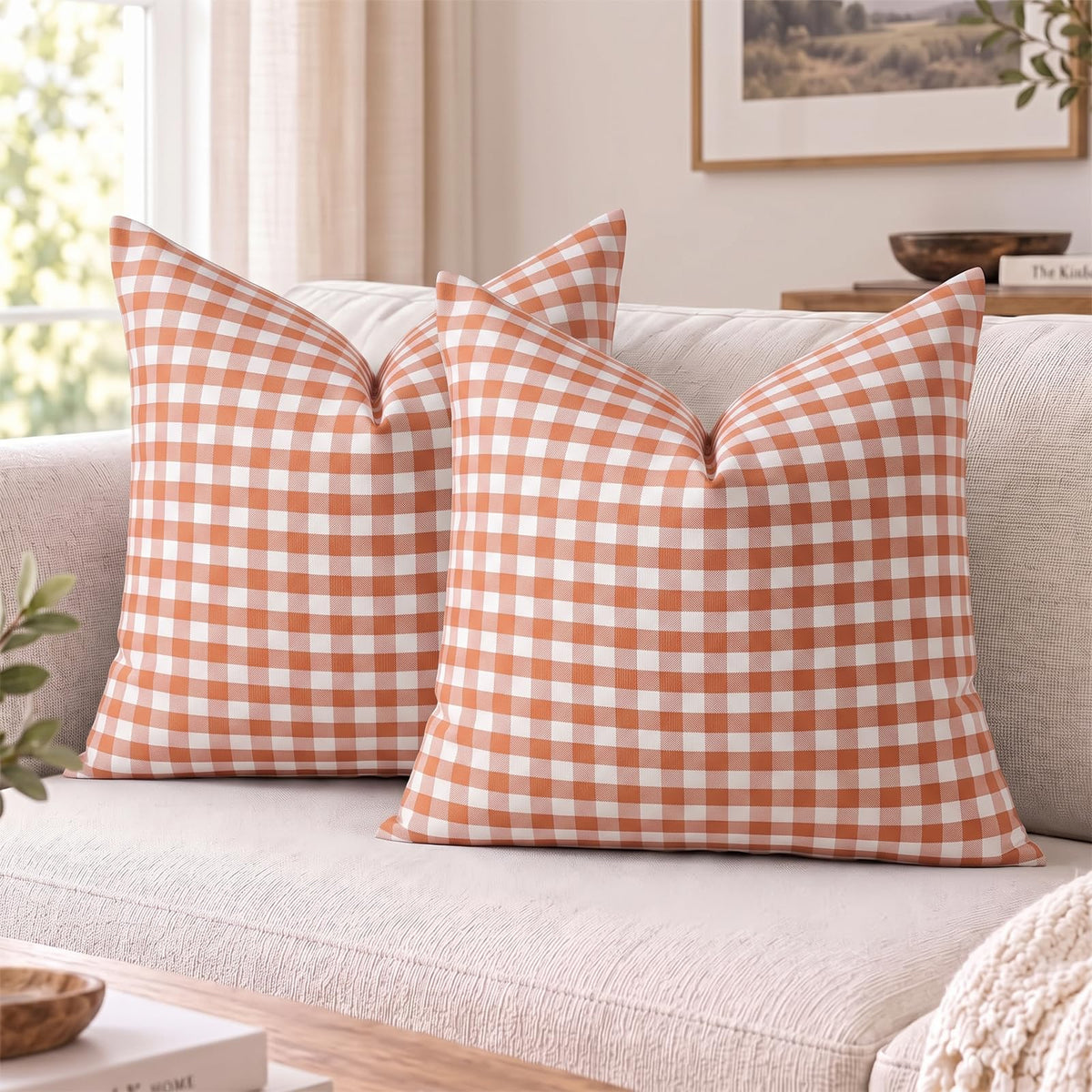 Yarn-Dyed Gingham Pillow Covers - Rust Orange Gingham