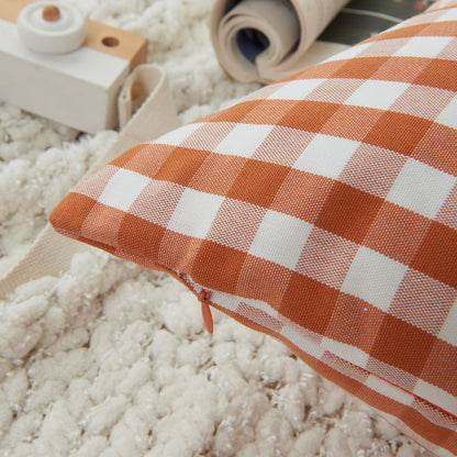 Yarn-Dyed Gingham Pillow Covers - Rust Orange Gingham