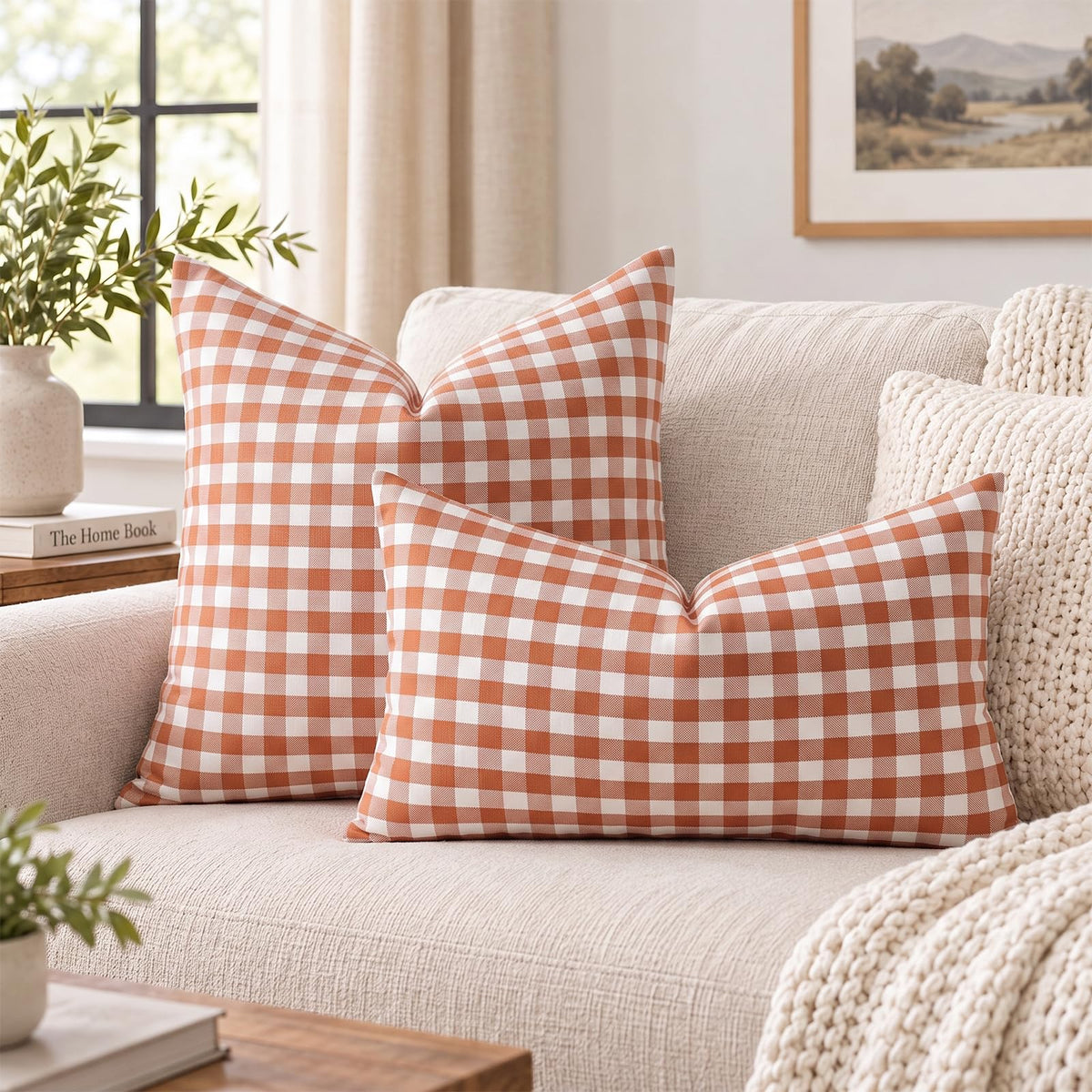 Yarn-Dyed Gingham Pillow Covers - Rust Orange Gingham