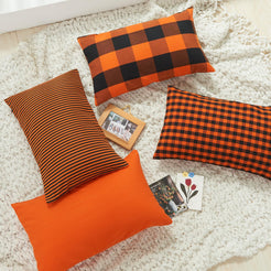 Yarn-Dyed Gingham Pillow Covers - Orange Black Checkered