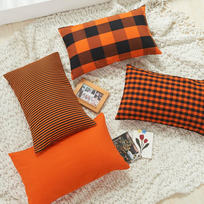 Yarn-Dyed Gingham Pillow Covers - Orange Black Checkered