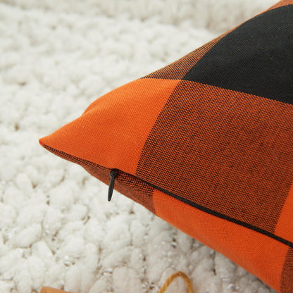 Yarn-Dyed Gingham Pillow Covers - Orange Black Checkered
