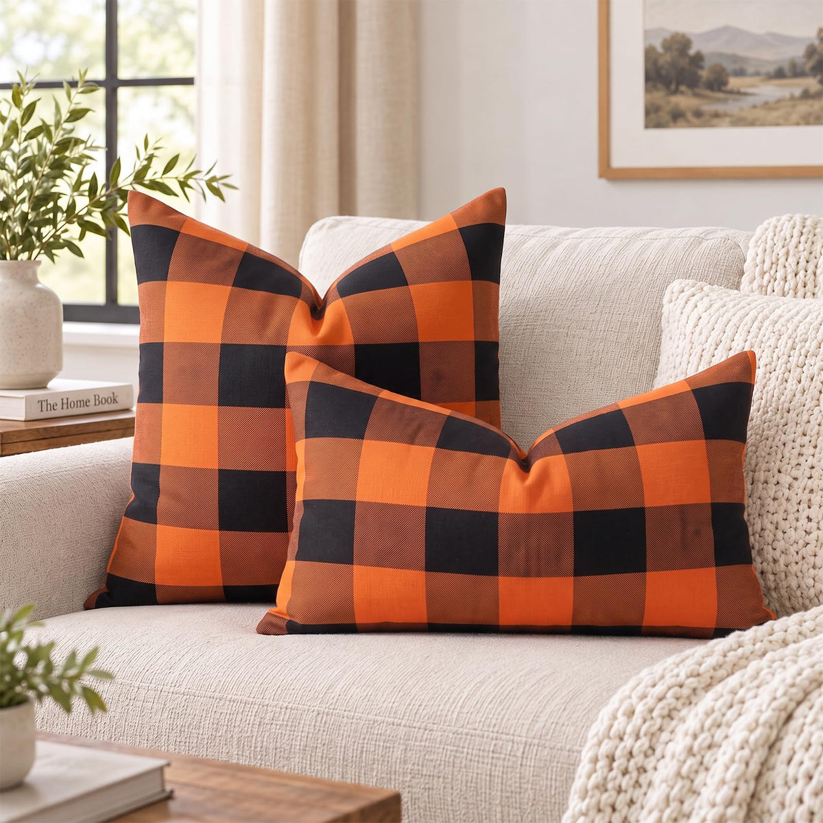 Yarn-Dyed Gingham Pillow Covers - Orange Black Checkered