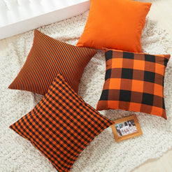 Yarn-Dyed Gingham Pillow Covers - Orange Black Checkered