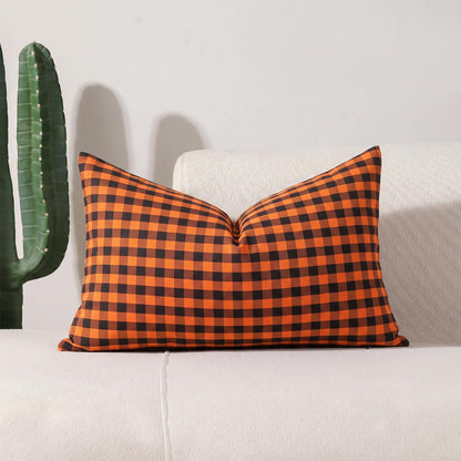 Yarn-Dyed Gingham Pillow Covers - Orange Black Gingham