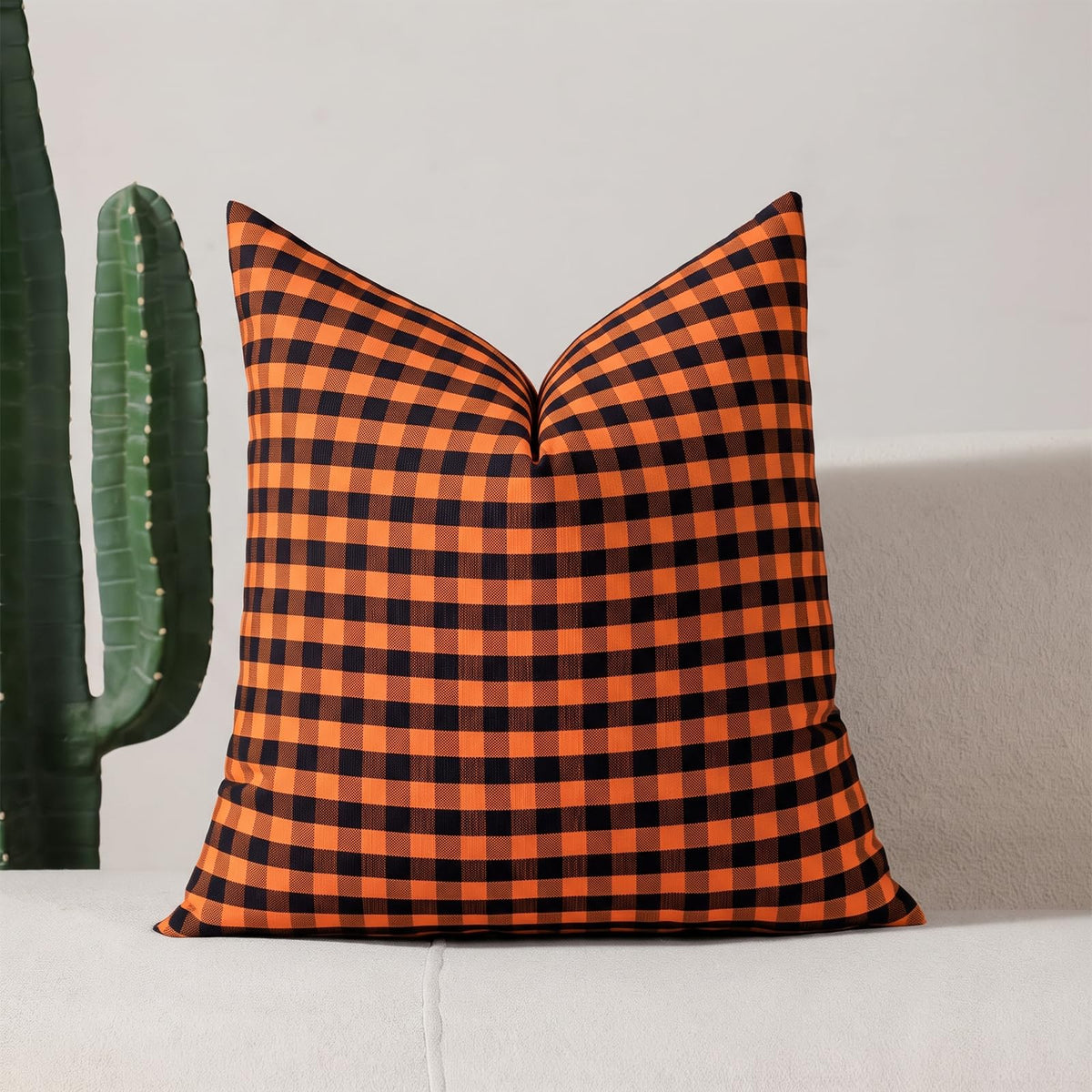 Yarn-Dyed Gingham Pillow Covers - Orange Black Gingham