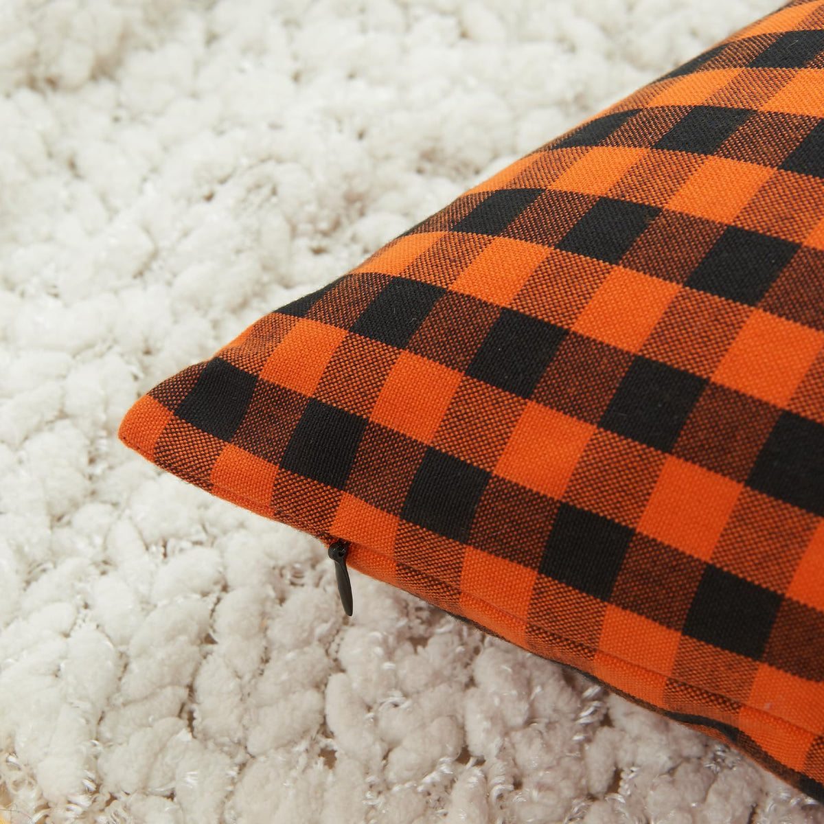 Yarn-Dyed Gingham Pillow Covers - Orange Black Gingham