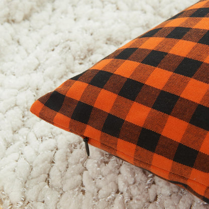 Yarn-Dyed Gingham Pillow Covers - Orange Black Gingham