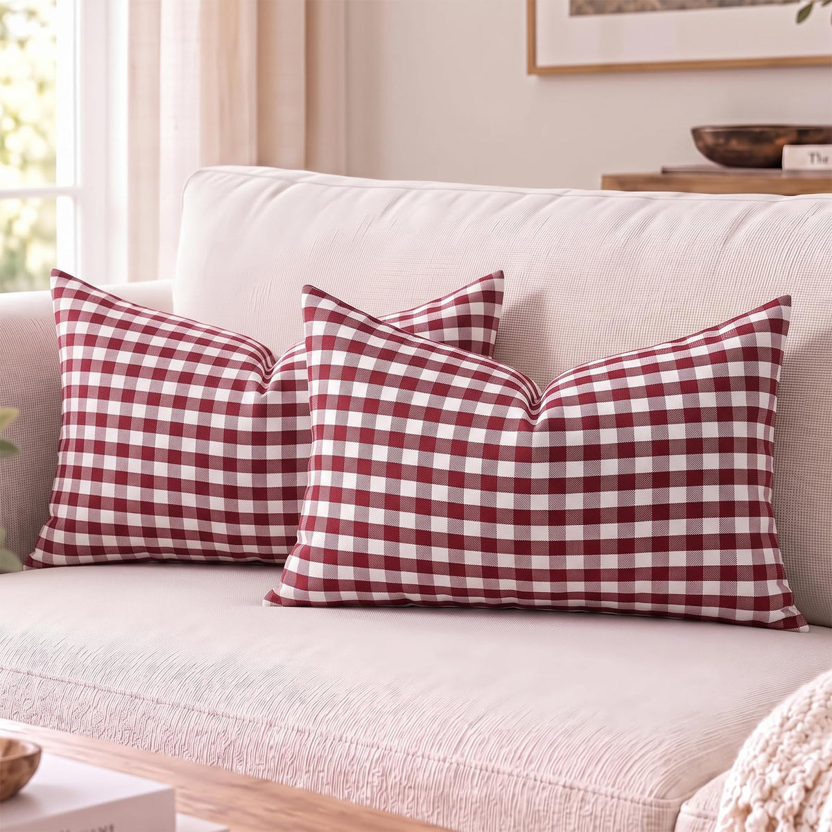 Yarn-Dyed Gingham Pillow Covers - Red Gingham