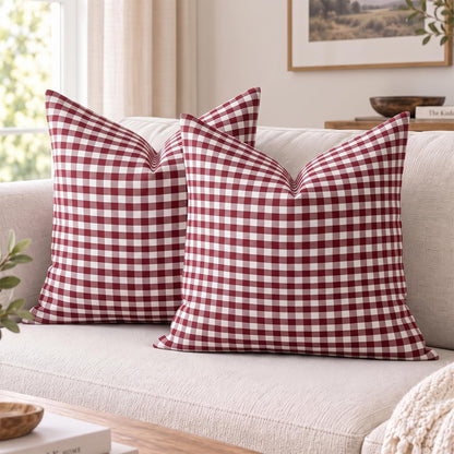 Yarn-Dyed Gingham Pillow Covers - Red Gingham