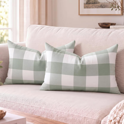 Yarn-Dyed Gingham Pillow Covers - Sage Green Checkered