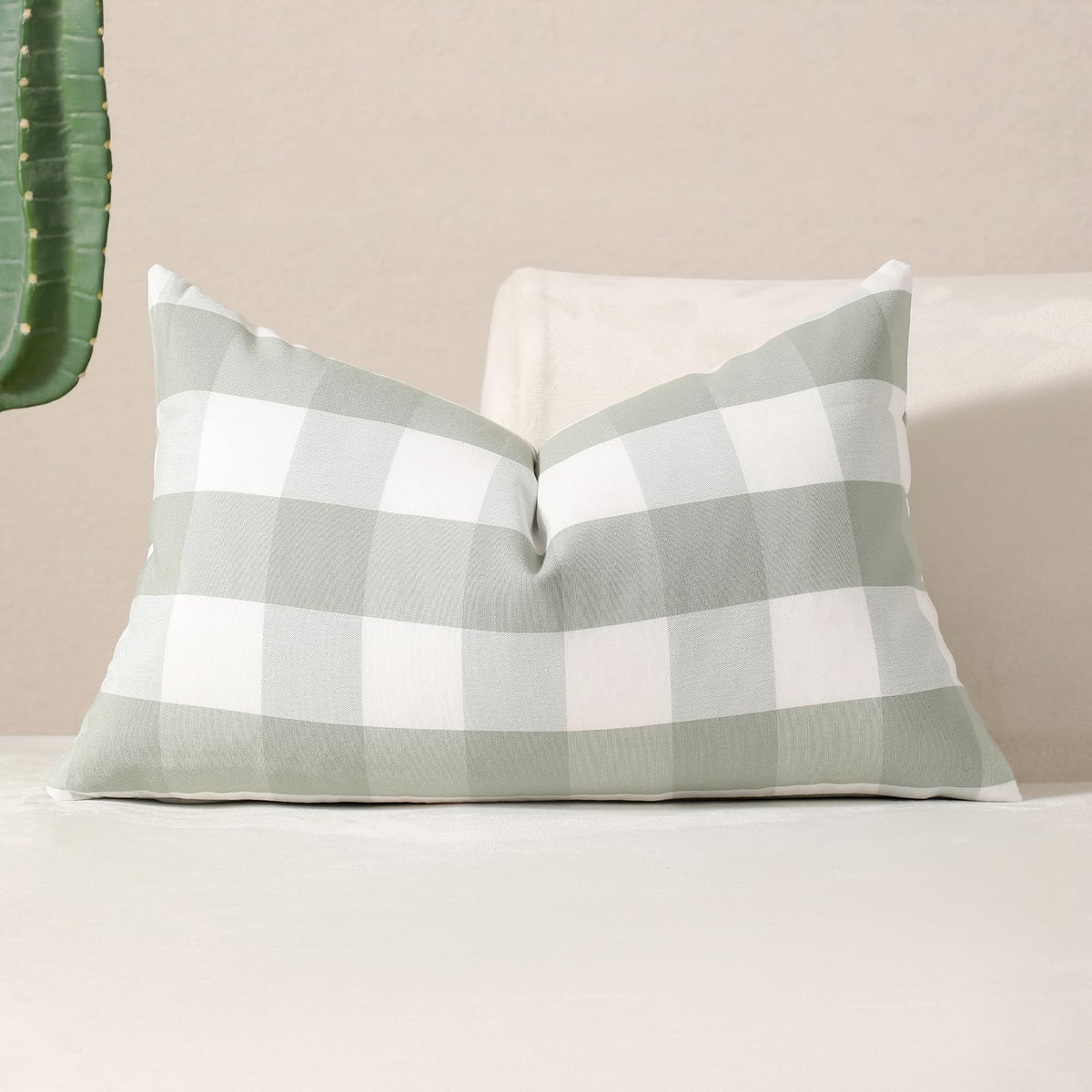 Yarn-Dyed Gingham Pillow Covers - Sage Green Checkered