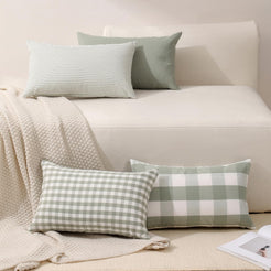 Yarn-Dyed Gingham Pillow Covers - Sage Green Checkered
