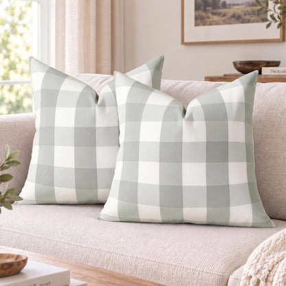 Yarn-Dyed Gingham Pillow Covers - Sage Green Checkered