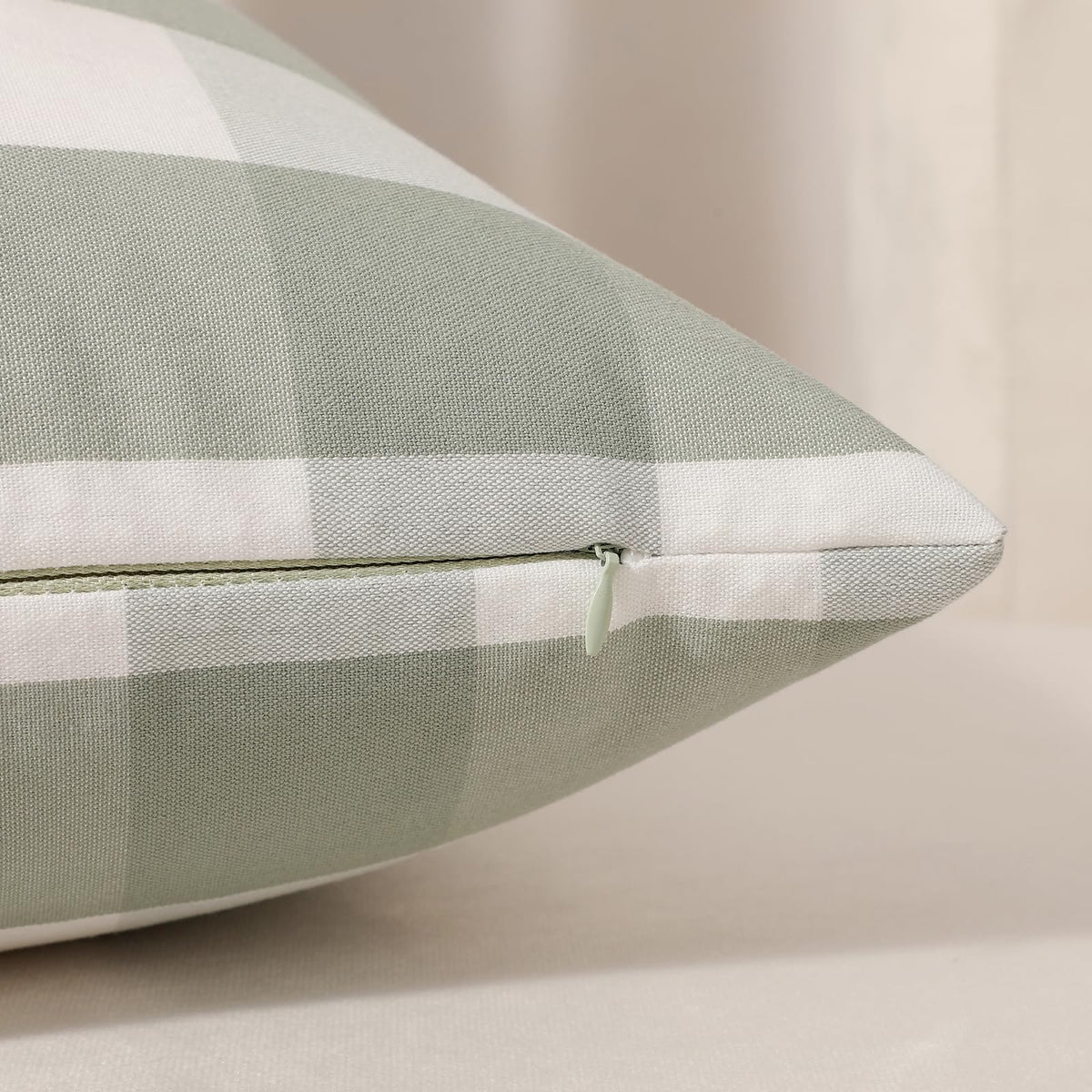 Yarn-Dyed Gingham Pillow Covers - Sage Green Checkered