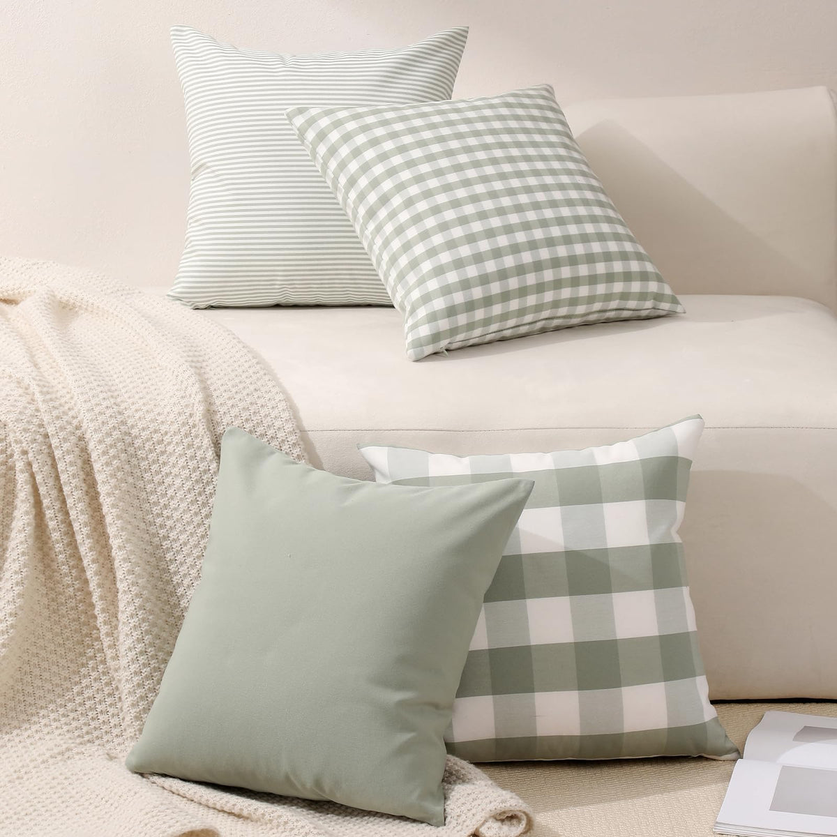 Yarn-Dyed Gingham Pillow Covers - Sage Green Checkered