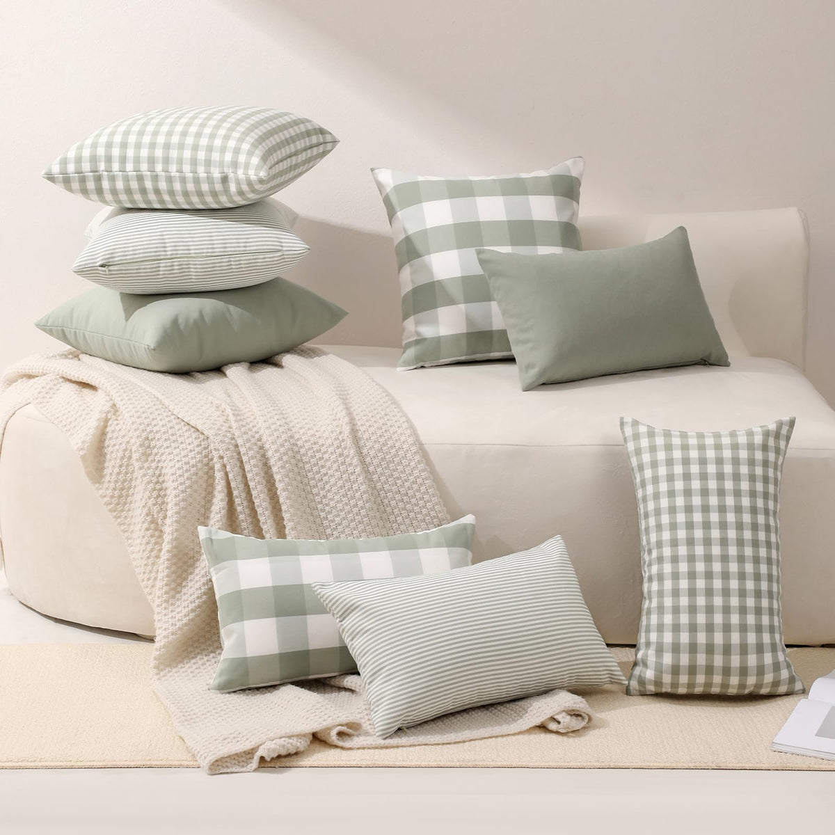 Yarn-Dyed Gingham Pillow Covers - Sage Green Checkered