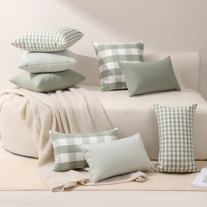 Yarn-Dyed Gingham Pillow Covers - Sage Green Checkered