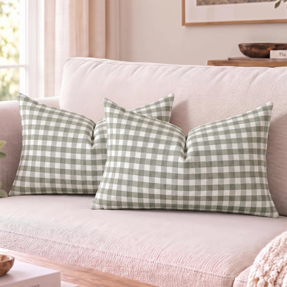 Yarn-Dyed Gingham Pillow Covers - Sage Green Gingham
