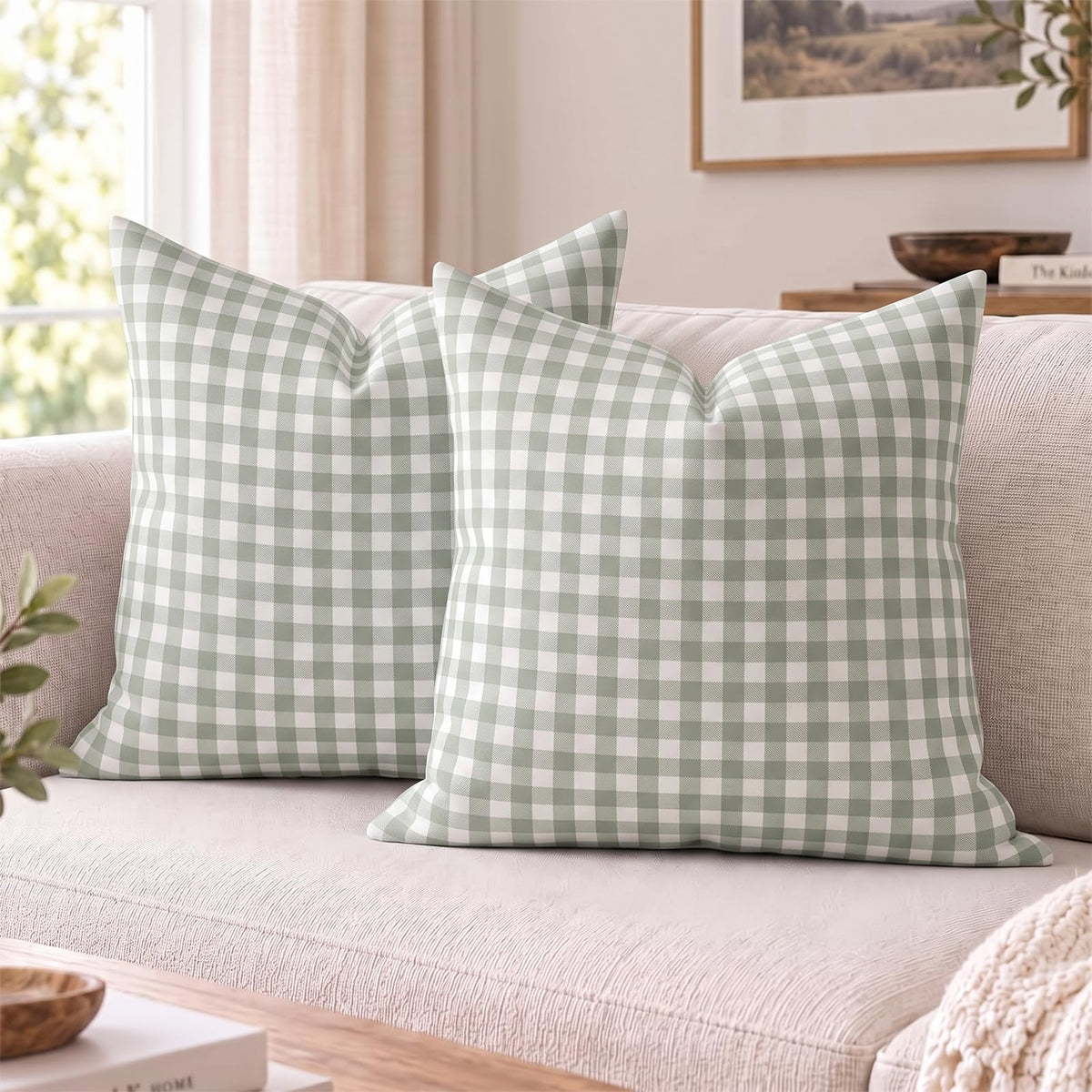 Yarn-Dyed Gingham Pillow Covers - Sage Green Gingham