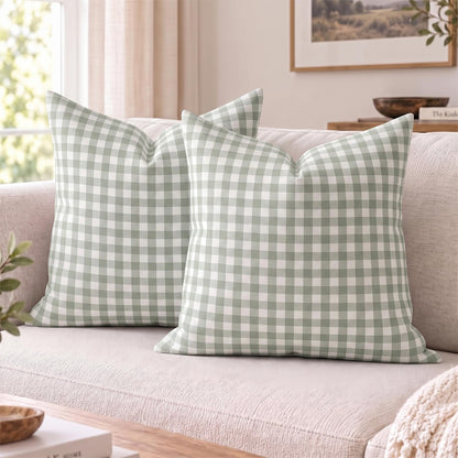 Yarn-Dyed Gingham Pillow Covers - Sage Green Gingham