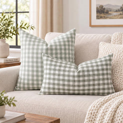 Yarn-Dyed Gingham Pillow Covers - Sage Green Gingham