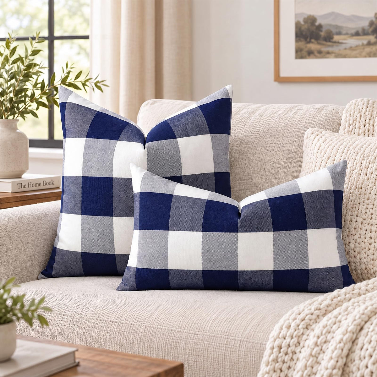 Yarn-Dyed Gingham Pillow Covers - Navy Blue Checkered
