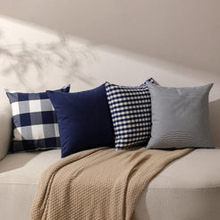 Yarn-Dyed Gingham Pillow Covers - Navy Blue Checkered