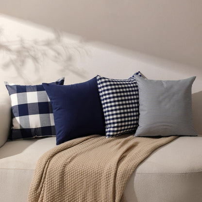 Yarn-Dyed Gingham Pillow Covers - Navy Blue Checkered