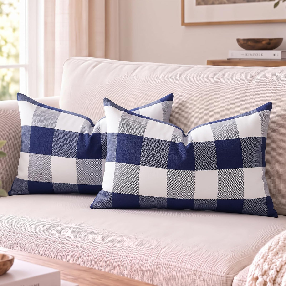 Yarn-Dyed Gingham Pillow Covers - Navy Blue Checkered