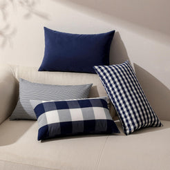 Yarn-Dyed Gingham Pillow Covers - Navy Blue Checkered