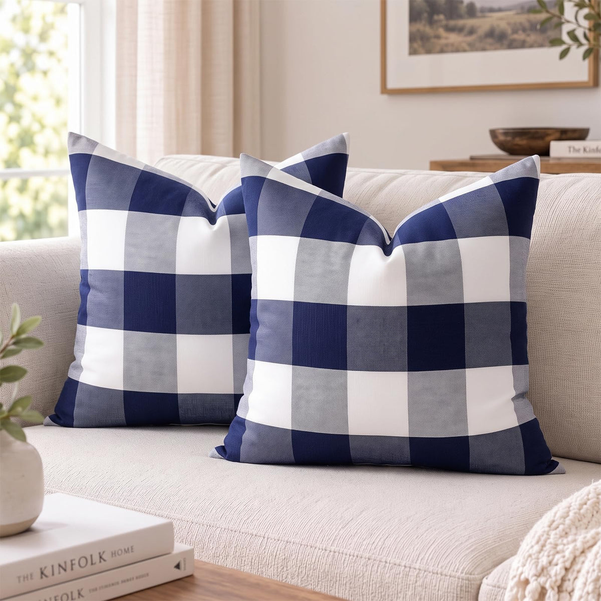 Yarn-Dyed Gingham Pillow Covers - Navy Blue Checkered