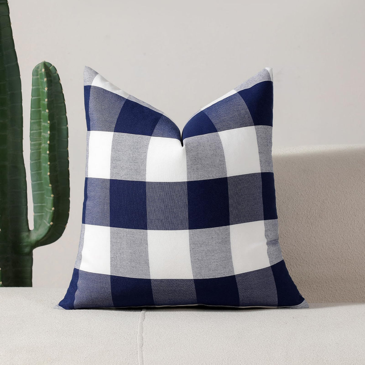 Yarn-Dyed Gingham Pillow Covers - Navy Blue Checkered
