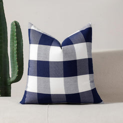 Yarn-Dyed Gingham Pillow Covers - Navy Blue Checkered