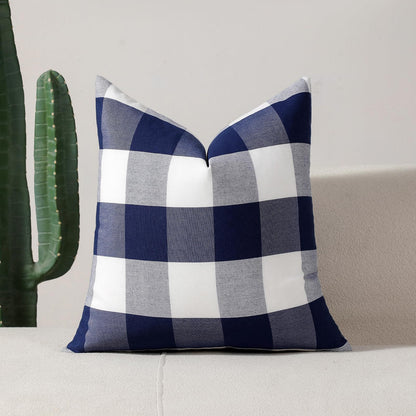 Yarn-Dyed Gingham Pillow Covers - Navy Blue Checkered